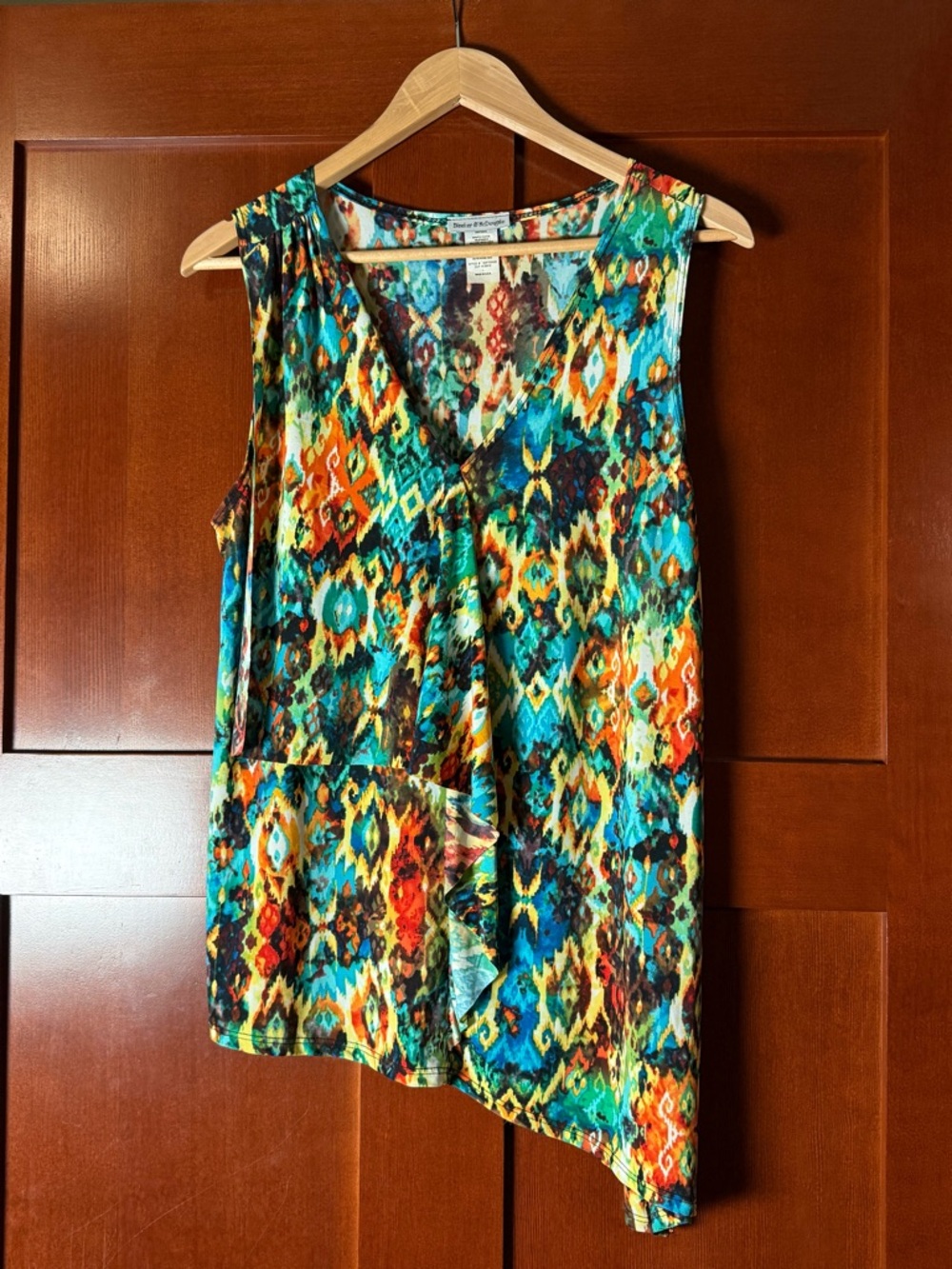 Y2K Asymmetrical Multicolor Ikat-Print Sleeveless Tank With Drape Detail Size L